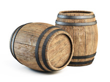 Two Wooden Barrels Isolated On White Background 3d Illustration