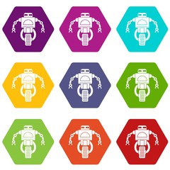 Sticker - Machine robot icon set color hexahedron