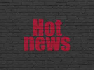 Canvas Print - News concept: Painted red text Hot News on Black Brick wall background