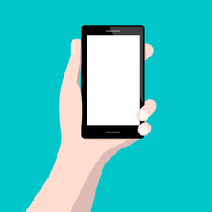 Wall Mural - Human Hand Holding Cellphone. Vector Flat Design Smartphone Illustration.