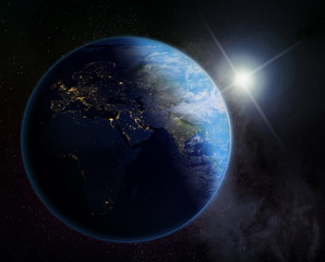 Wall Mural - vision of the earth in outer space, sunrise