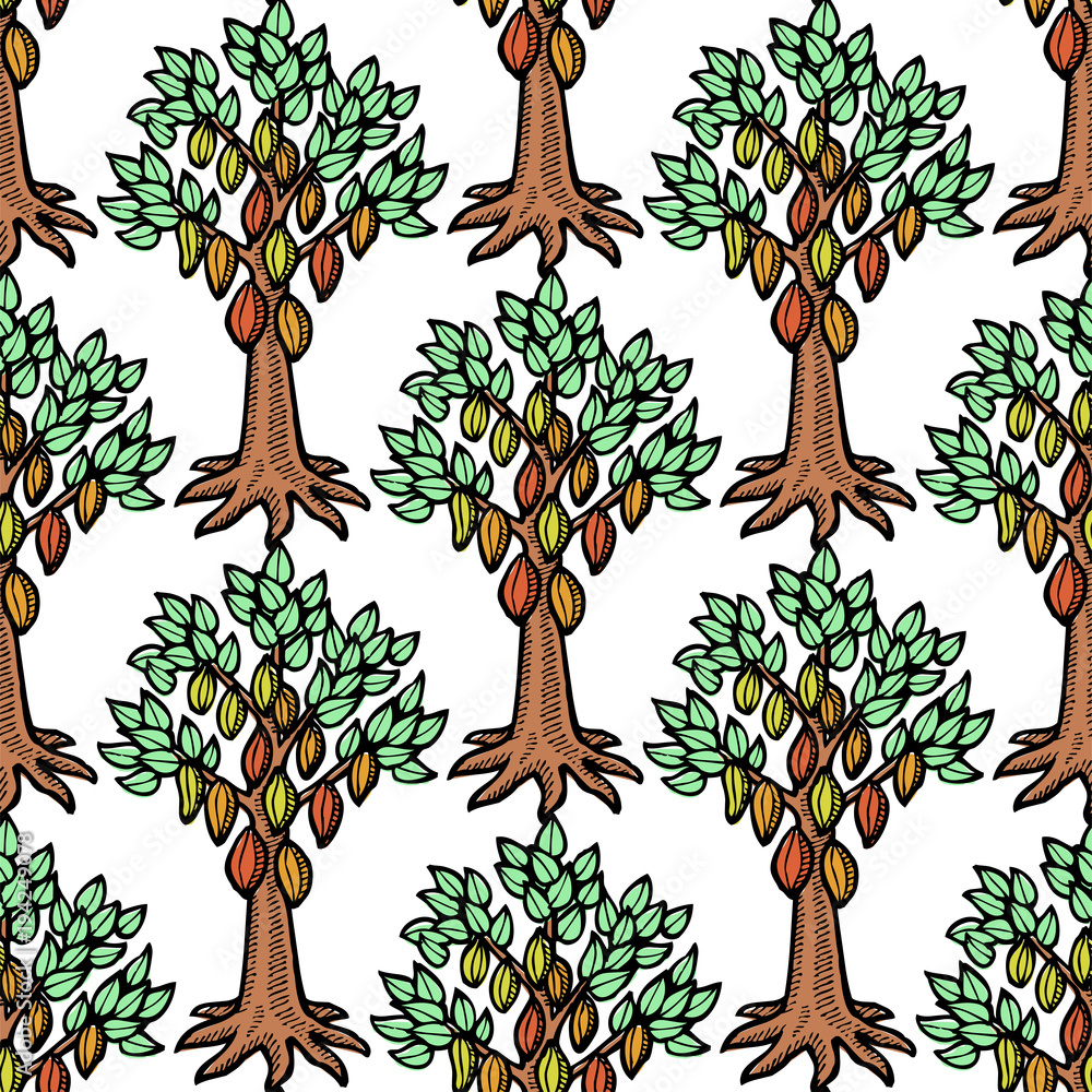 Vector cocoa bean tree hand drawn sketch doodle food cacao tree ...