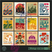 Postage Stamps, Cities Of The World, Vintage Travel Labels And Badges Set, Art Deco Style Vector Posters Collection, Seal And Postmark Design Templates Set 2