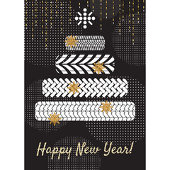 Tire new year tree greeting card concept.