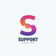 Support Abstract Vector Sign, Symbol or Logo Template. Hand Shake Silhouette Incorporated in Letter S Concept.