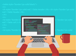 Poster - Vector programming, coding and web development code concept.