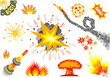 © denisik11 - A set of cartoon bomb explosions and fireworks. Caricature. Icons and templates in vector graphic