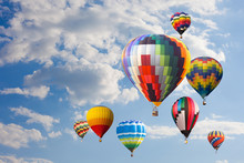 Colorful Hot Air Balloon Fly Over The Blue Sky