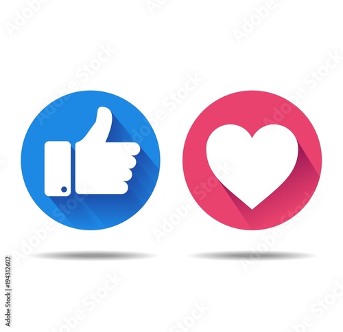 Fotomural Thumbs up and heart icon on a white background, social media icon, empathetic em
