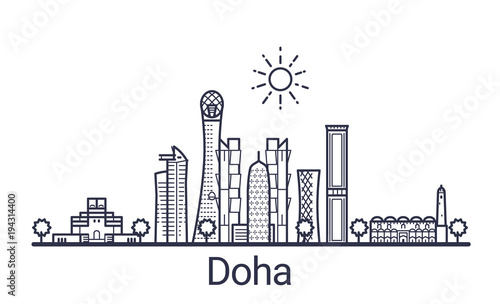 Linear Banner Of Doha City All Buildings Customizable Different