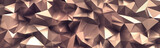 3d render, abstract rose gold crystal background, faceted copper metallic texture, macro panorama, wide panoramic polygonal wallpaper