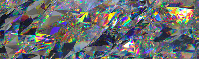 3d render, abstract crystal background, iridescent texture, macro panorama, faceted gem, wide panoramic polygonal wallpaper