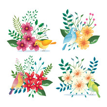 Floral Decoration And Birds Vintage Style Vector Illustration Design