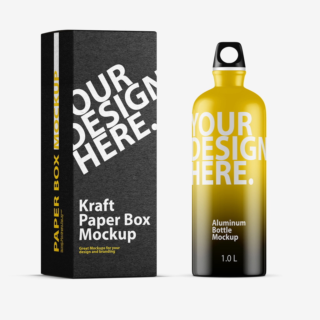 Download Metal Sport Bottle With Cardboard Box Mockup 1 Stock Template Adobe Stock