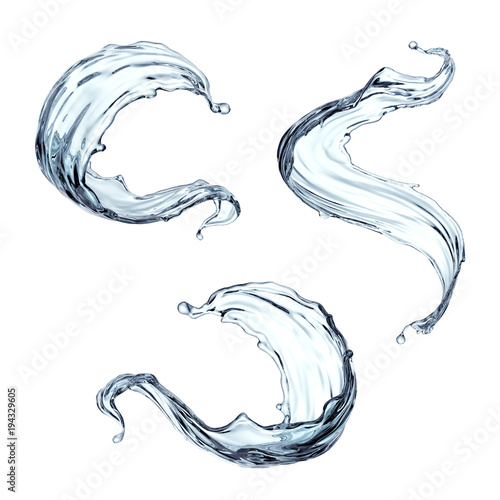 Fotografie, Obraz 3d render, clean and clear water splash, wave, pure liquid clip art, isolated on