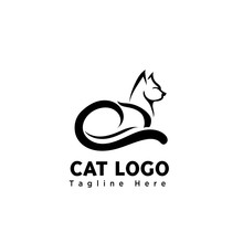 Sitting Standby Cat Brush Art Logo