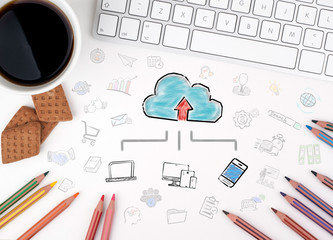 Wall Mural - cloud technology concept. chart with keywords and icons.
