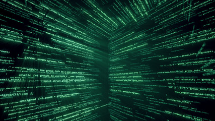 Wall Mural - virtual space with running code in the form of cubes 3d illustration