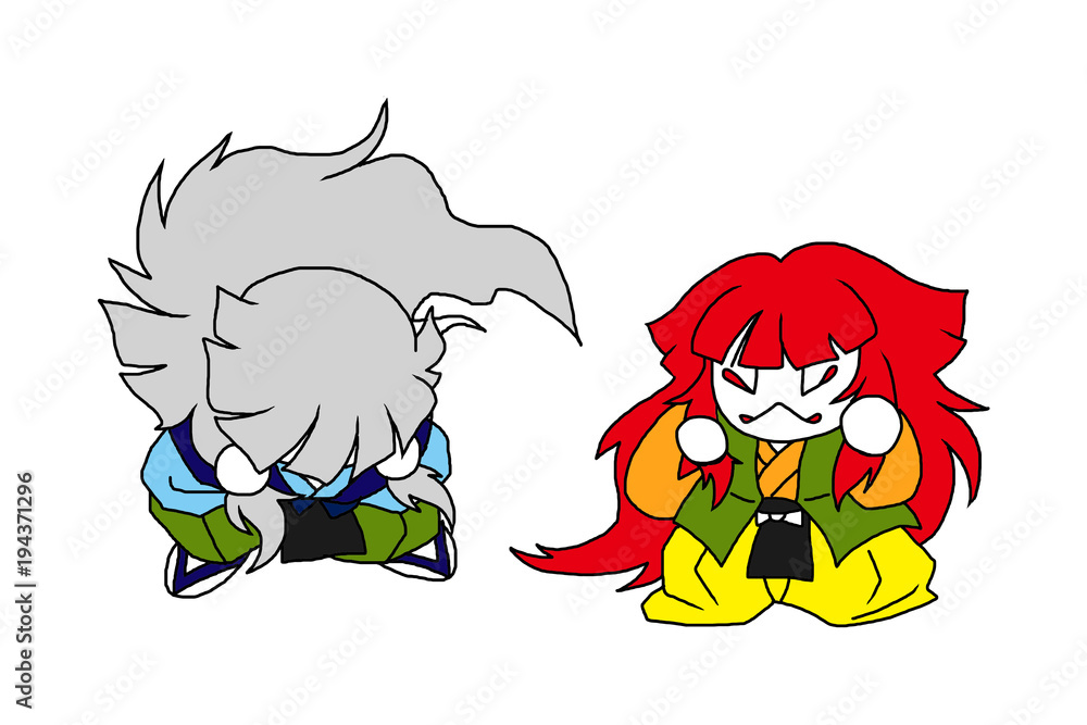 歌舞伎セット「連獅子」on white background の Stock イラスト