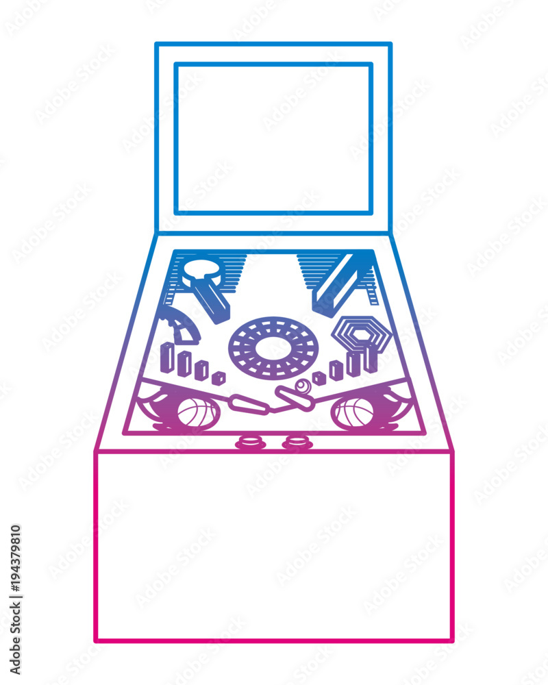 Pinball Machine Colouring In retro arcade screen pinball game machine vector illustration degrade ...