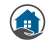 house housing home residence residential real estate blue circle hand