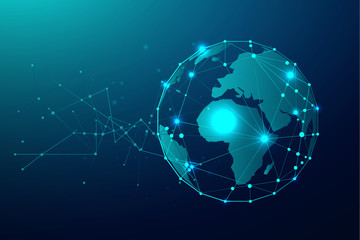 Global network connection with business concept and world map line, vector illustrator