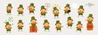 Leprechaun, Patricks Day, Great Collection of Emotional Characters, Isolated Objects for Design, Vector Illustration, Large Set