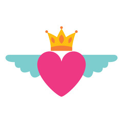 Wall Mural - heart in love with wings crown decoration vector illustration