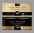Voucher template with gold and certificate. Background design coupon, invitation, currency. Set of stylish gift voucher gold and black pattern. gift card, coupon.Isolated from the background.