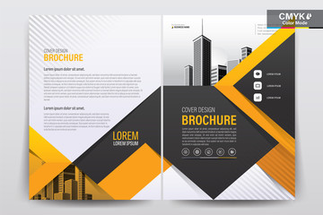 Brochure, Booklet, Cover Layout Design with Orange and Gray Geometric, A4 Size Vector Template