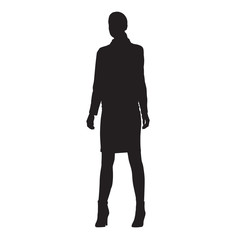 Wall Mural - Business woman standing in formal dress, front view. Isolated vector silhouette