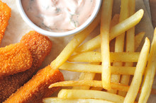 Fried Fish Sticks With Sauce With French Fries