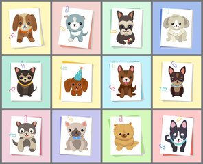  Puppies and Dogs Poster Set Vector Illustration
