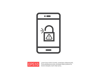 Wall Mural - mobile phone with open padlock attention icon exclamation mark warning alert sign. account access security banner concept. safe secure of personal access, user authorization, VPN internet protection.