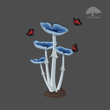 Icon Of Blue Fantasy Mushroom With Butterfly. Game Asset. Magic Sprite Object. Alchemy Item. GUI Elements