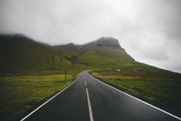 Empty Mountain road in Faroe  islands