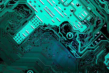 Wall Mural - Close up of a printed blue computer circuit board