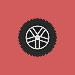 Wall Mural - Car wheel vector flat icon on red background