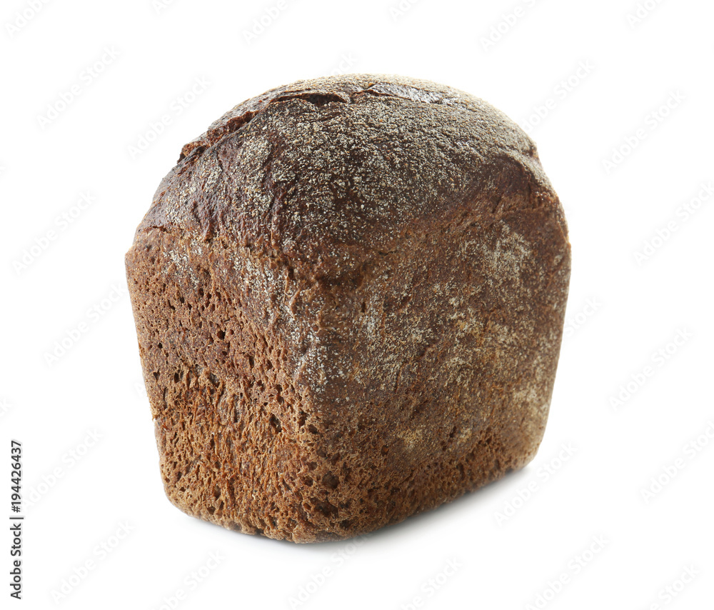 Loaf of freshly baked bread on white background