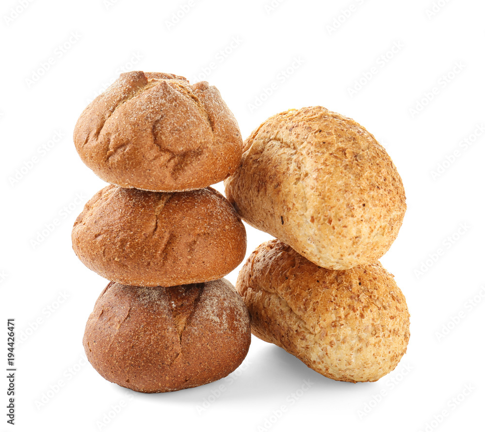 Bread products on white background