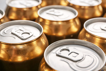 Canvas Print - Cans of fresh beer, closeup