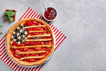 Sticker - Tasty American flag pie on table