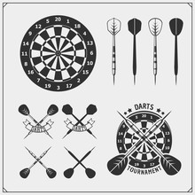 Set Of Darts Club Or Sport Competition Emblems, Labels And Design Elements.