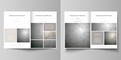 Wall Mural - Business templates for bi fold brochure, magazine, flyer. Cover design template, vector layout in A4 size. Chemistry pattern, molecule structure on gray background. Science and technology concept.