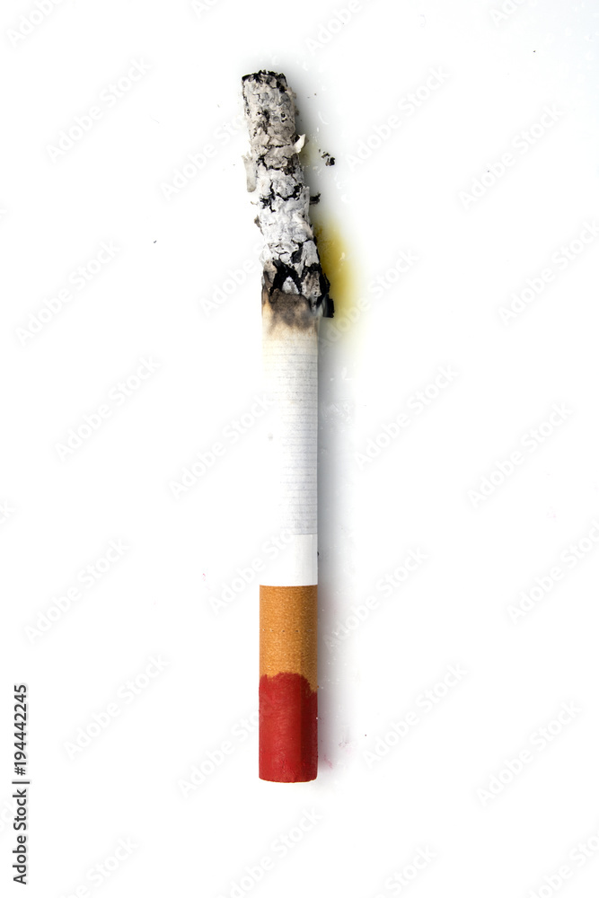 lipstick stained cigarette Lit Cigarette with Red Lipstick Stain on the Butt Stock Photo