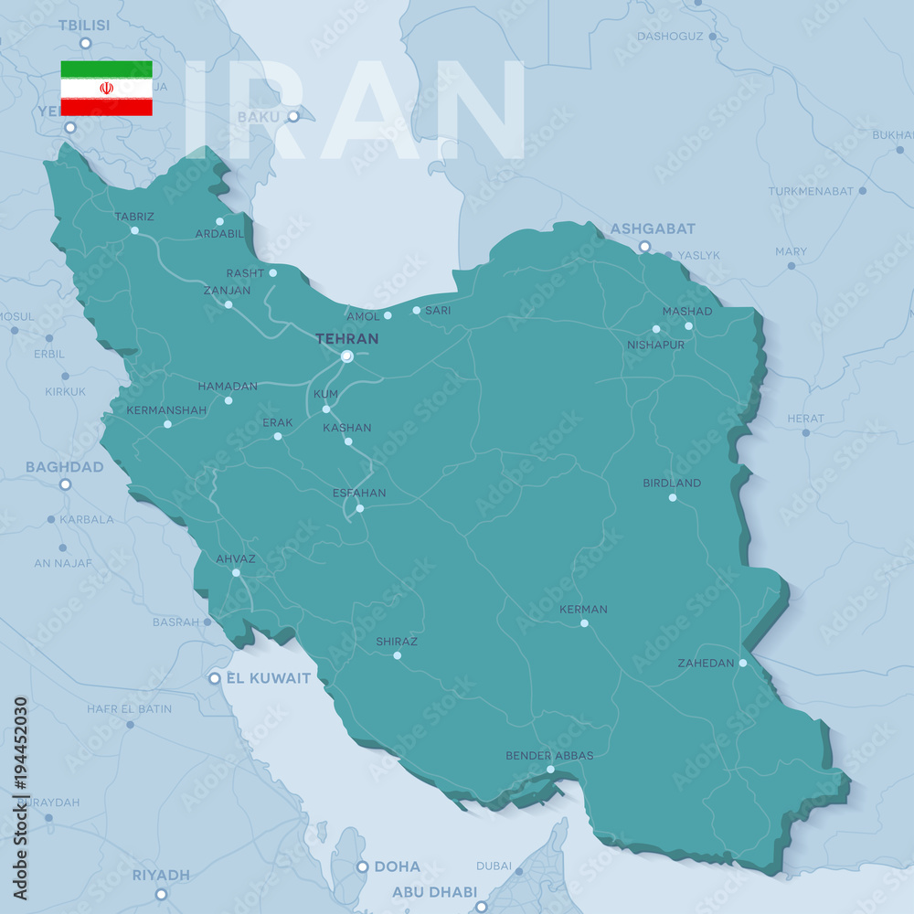 Verctor Map of cities and roads in Iran. Stock Vector | Adobe Stock