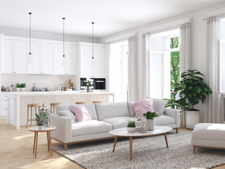 Wall Mural - modern living room in townhouse. 3d rendering