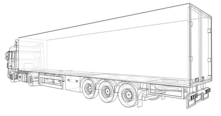 Large truck with a semitrailer. Template for placing graphics. 3d rendering.