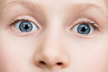 Blue eyes with long eyelashes looking at the camera close-up