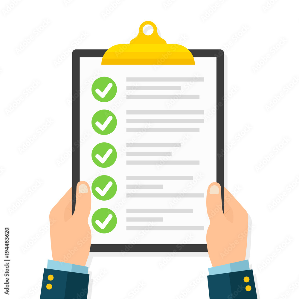 Businessman hands holding clipboard checklist in a flat - stosk vector ...